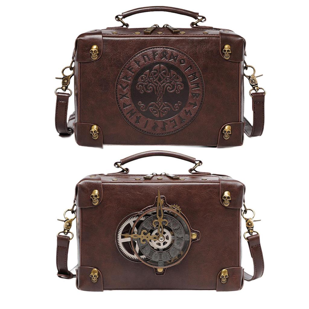 Steampunk Crossbody Bag with Adjustable Strap Trendy Lightweight Costume Accessory PU Leather Satchel for Party Commuting Work