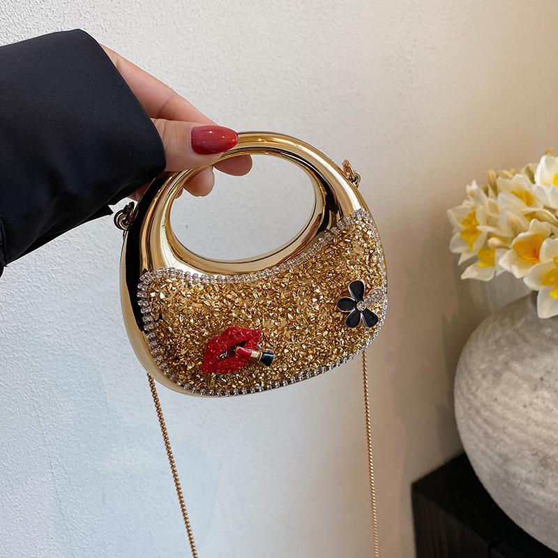 2025 Fashion Exquisite Shining Diamonds Acrylic Hasp Shell Shoulder Bags High Quality Personality Chains Women's  Crossbody Bags