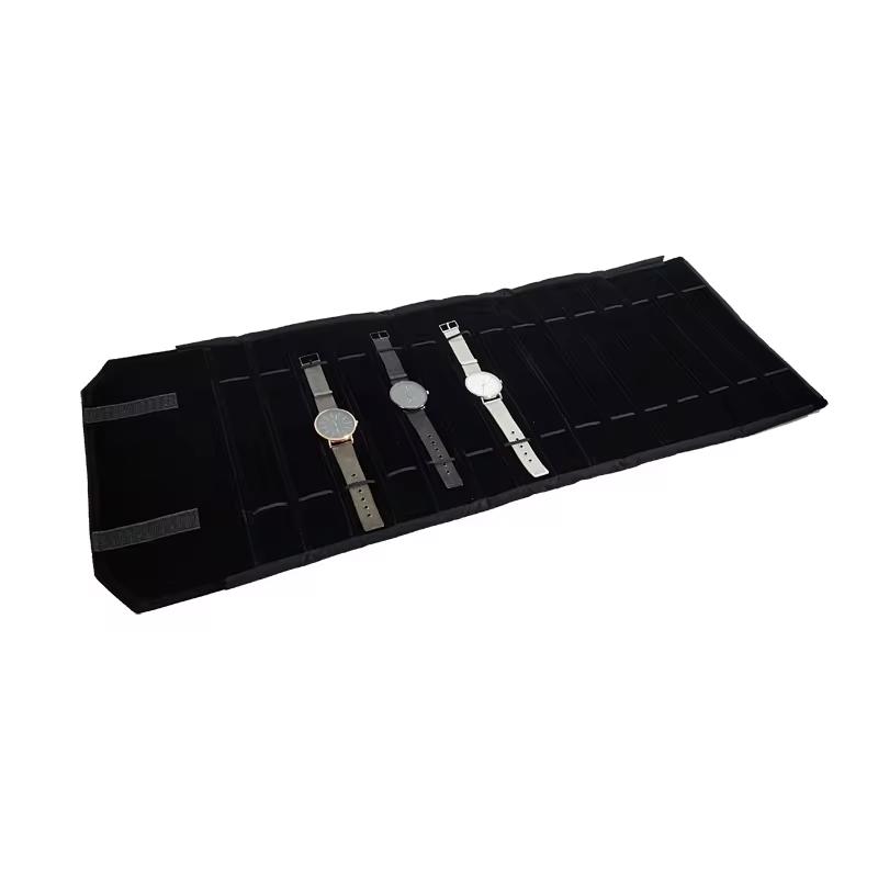 High-quality All-black Velvet Jewelry Storage Display Serie Roll Bag Ring Earring Necklace Watche Portable Storage Display Bag