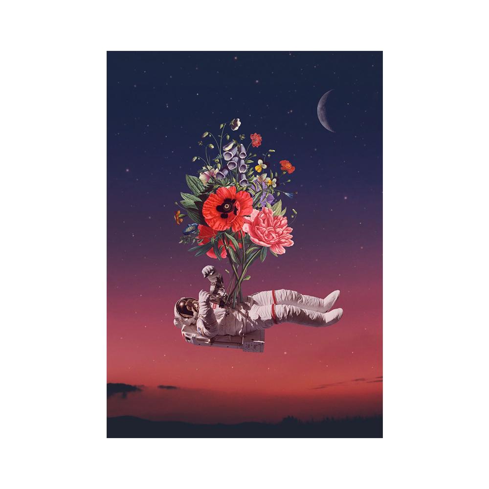Astronaut Flower Field Painting Canvas Print Wall Art Poster Flourishing of Life Picture for Gift Living Room Home Decor Cuadros