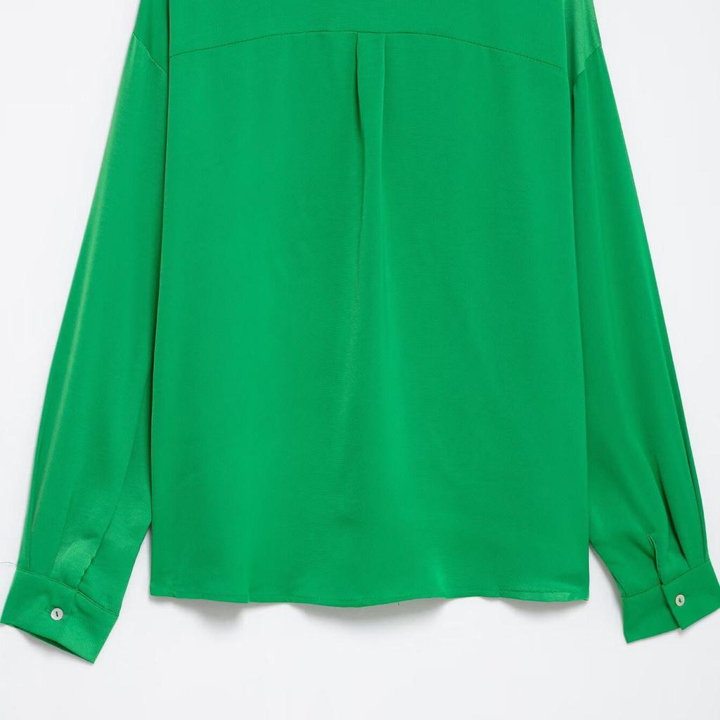 Spring 2025 Women's Minimalist Loose Satin Shirt with Long Sleeves