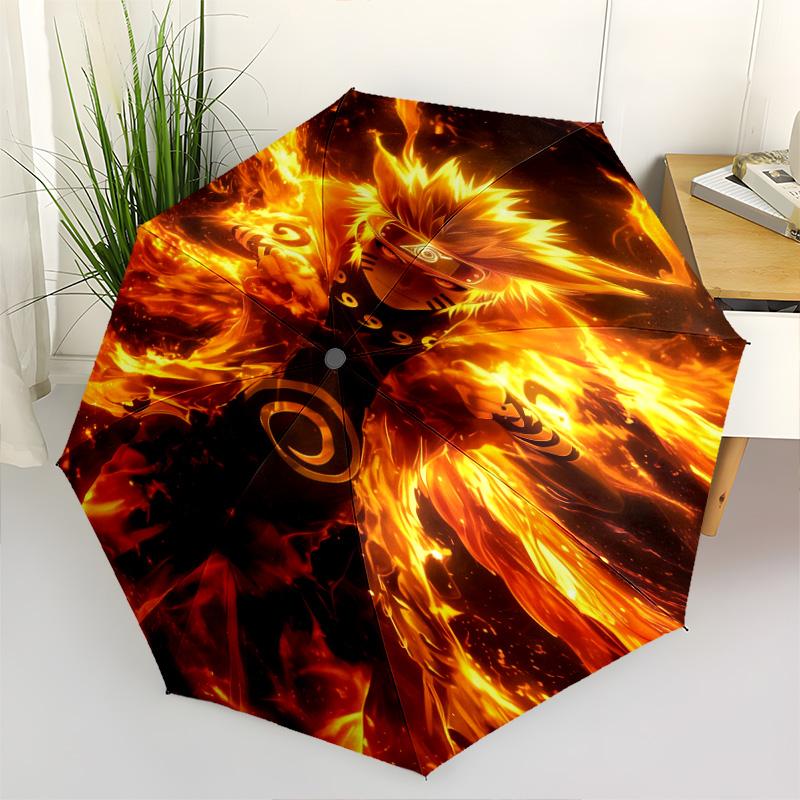 1 PC Automatic Folding Umbrella - Naruto Fire Sage Mode Pattern Portable Foldable Design With 8 Ribs Christmas Birthday Gifts