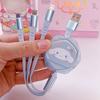 Cute Cartoon Kt Cat Melody Extendable Three-In-One Fast Charging Data Cable Suitable For Apple/Android/Huawei Type-C