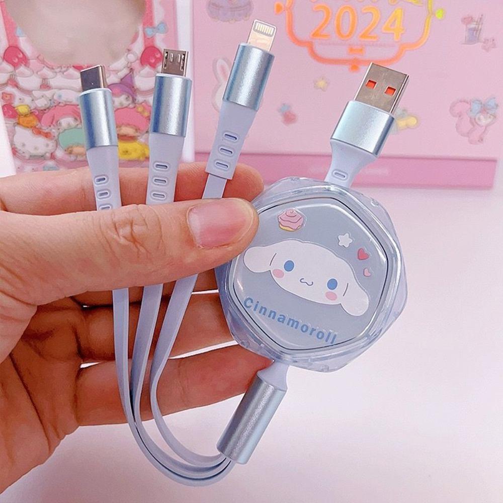 Cute Cartoon Kt Cat Melody Extendable Three-In-One Fast Charging Data Cable Suitable For Apple/Android/Huawei Type-C