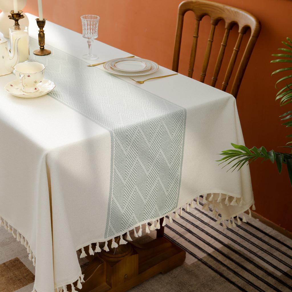 Christmas Light Luxury Ins Style Amazon Table Cloth Decoration Cotton And Linen Simple Solid Color Striped Tassel