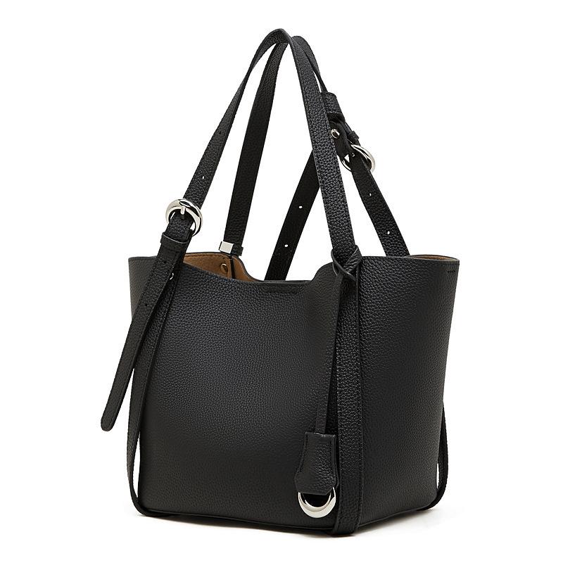 Design Tc Cowhide Large Capacity Genuine Leather Fashion Handbag Deformable Commuter Vegetable Basket Bag Bucket Women'S Bag