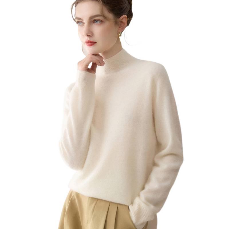 Women's 100% Pure Cashmere Sweater - Solid Color, Versatile & Warm Knit Base Layer.