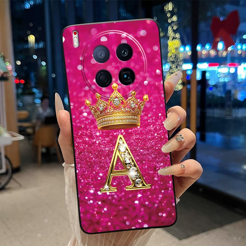 

Чехол Для Tecno Camon 40 Premier 5G Чехол Черный Мягкий Силикон Ударопрочный Корпус Буква Розовый Черный Блестящий От A До Z Узор Корона Чехол Camon 40 Premier 5G