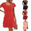 Women's Short Sleeve Crew Neck Ruffle Tiered Layered Flowys Swing Long Midi Dress Summer Dresses Casual Loose Dresses