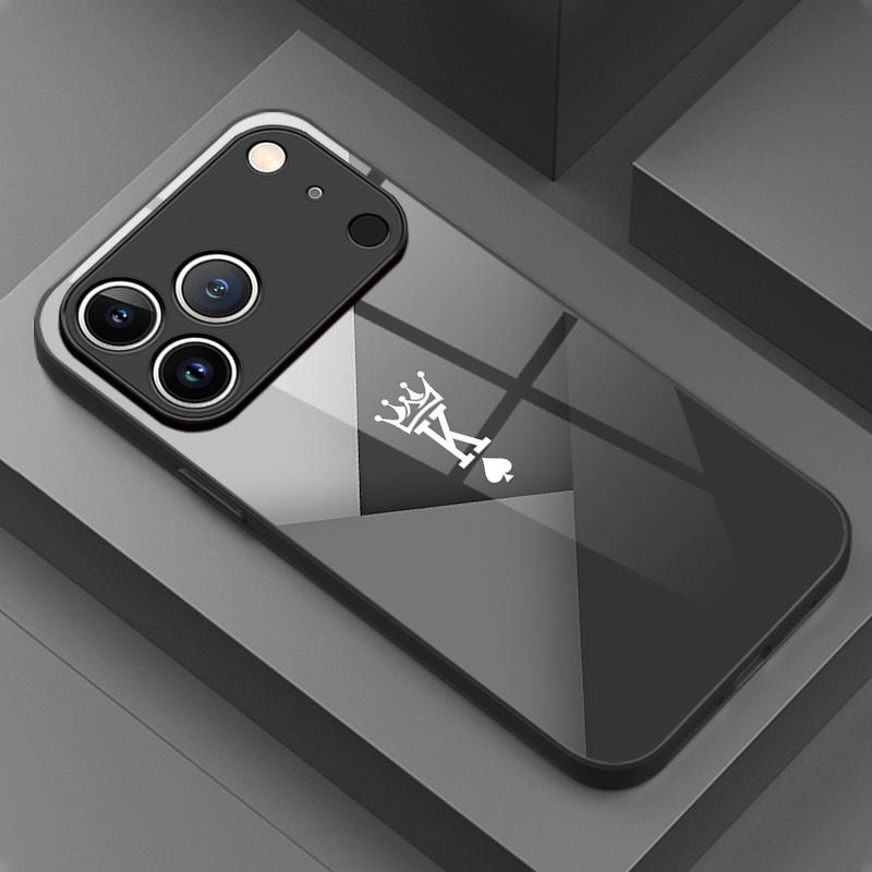 Minimalist Elegant Crown K Pattern HD Glass Phone Case for iPhone 17 17Pro 17ProMax 17Air 16 16Pro 16ProMax 16Plus 16e