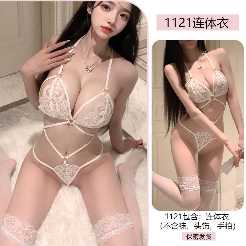Erotic Underwear Sexy Lace Seducing Pure Desire One-piece suit Women bareback uniform Date Pajama Set 1121
