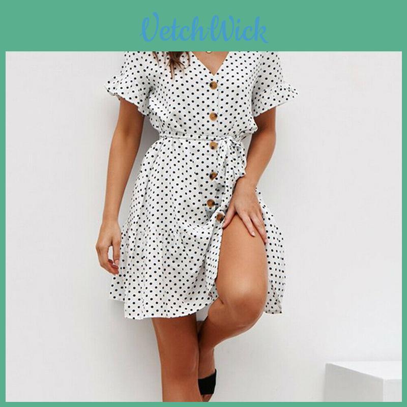 Abito Estivo a Pois con Scollo a V e Maniche Corte da Donna Senza Tempo in Qualità Premium