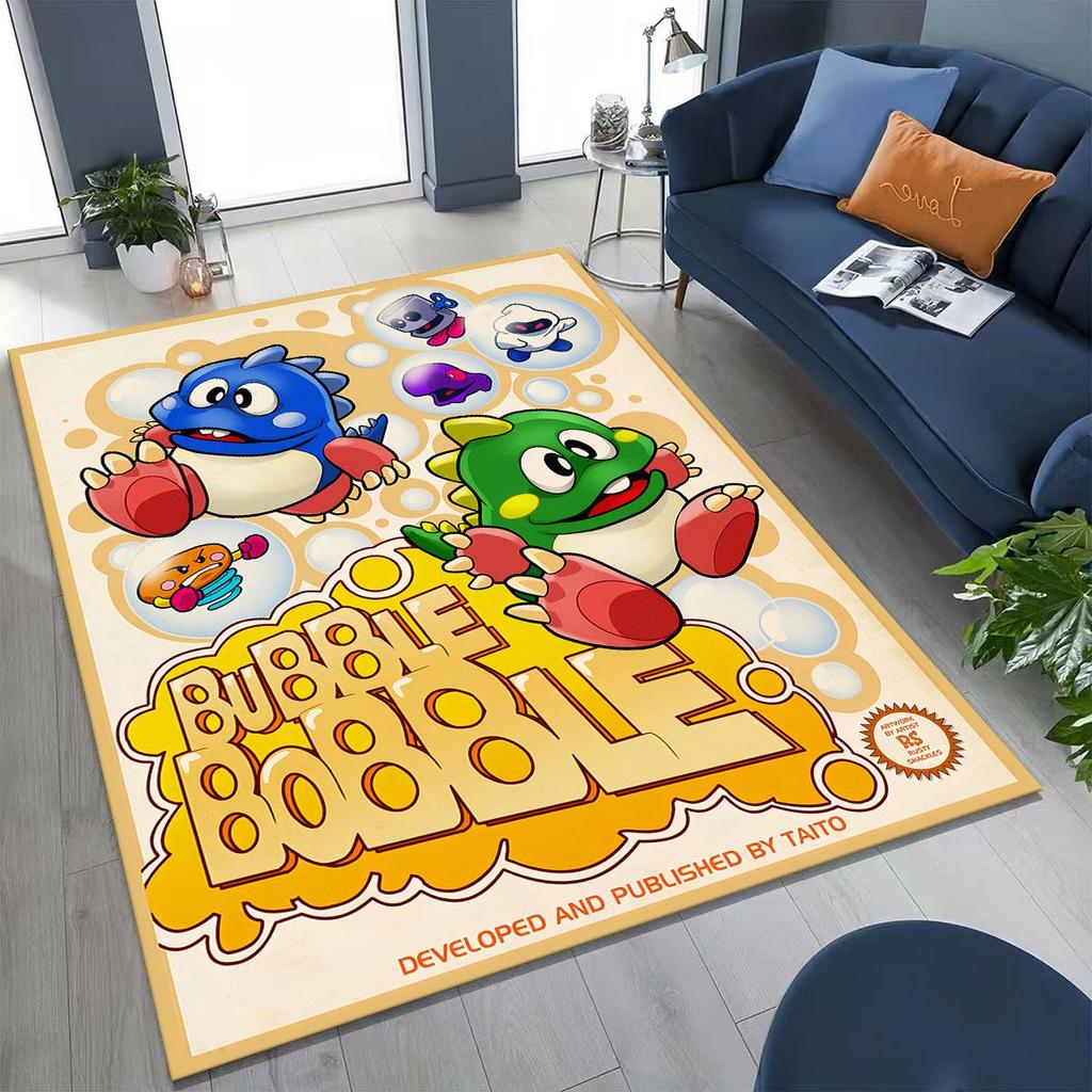3D Retro Game Bubble Bobble Cartoon Gamer Rug for Bedroom Living Room Sofa Home Doormat Decor, Large Kid Play Non-slip Floor Mat
