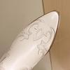 European and American Cowboy-Style White Embroidered Knight Boots - Pointed Toe, Mid-Calf