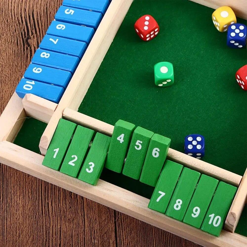 4 Player Wooden Shut The Box Dice Games Classics Close The Box Game for Adults Kids Family Classroom Home Party or Pub