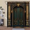 1 Elegant Green And Gold Door Print Shower Curtain - Polyester, 2D Graphic Design With Intricate Decorative Pattern
