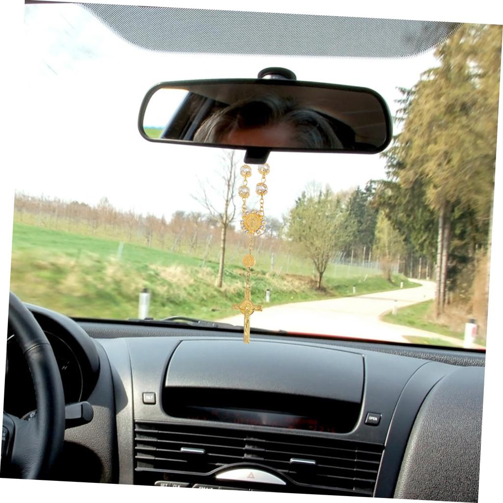 Baluue Blue Pearl Decorative Car Mirror Decorative Flower Pendant