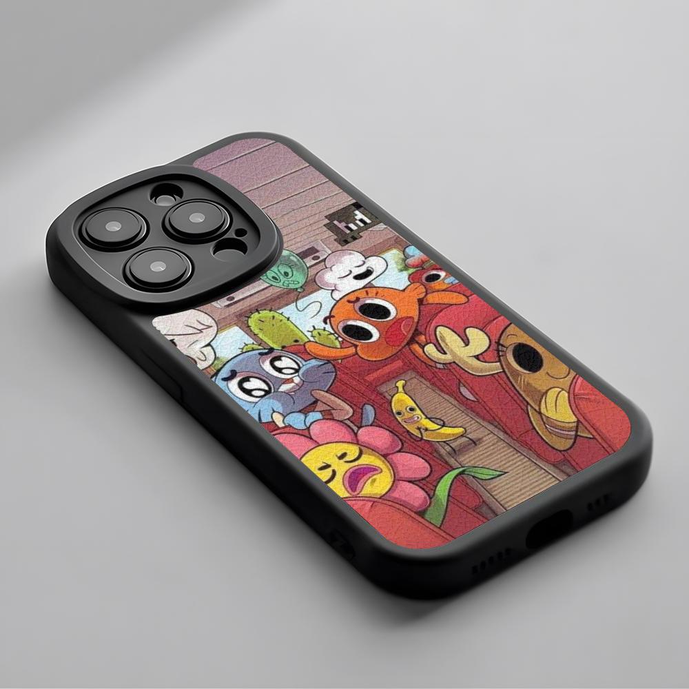 Cartone Animato Gumball Carino Modello Poster Custodia per Telefono Per iPhone 16 15 14 13 12 11 Plus Pro Max Pelle di Agnello Cover in Silicone nero