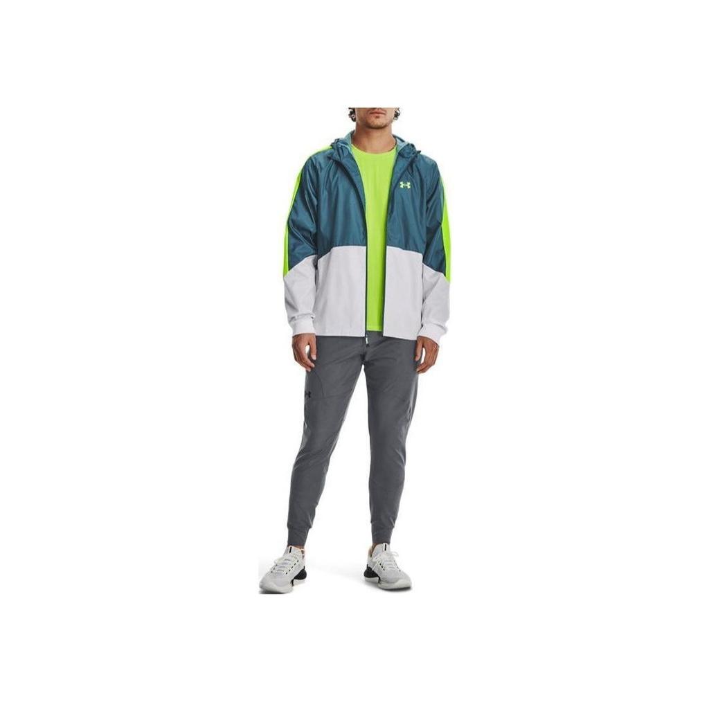 Under Armour Logo Print Color Block Hooded Zip Jacket Men Jackets Blue 1373821-414