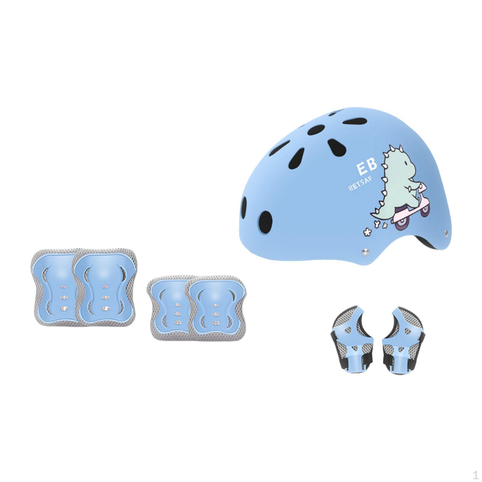 

7 штук Детский велосипедный шлем, наколенники, налокотники, защита запястий для девочек и мальчиков для спорта синий