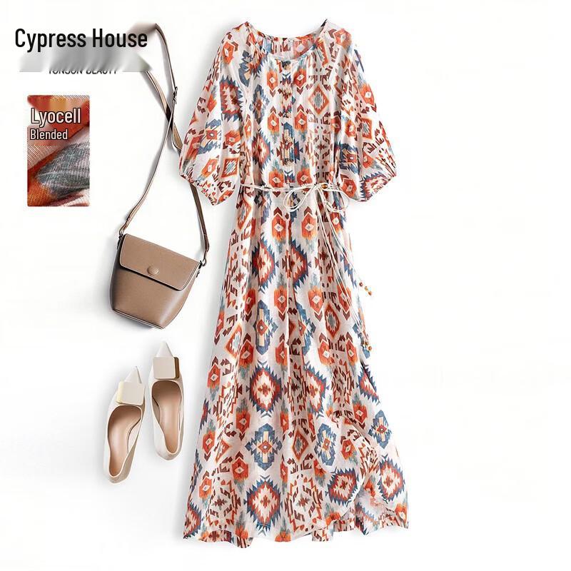 Sibaisha Women s Linen Blend Floral Print Midi Dress S