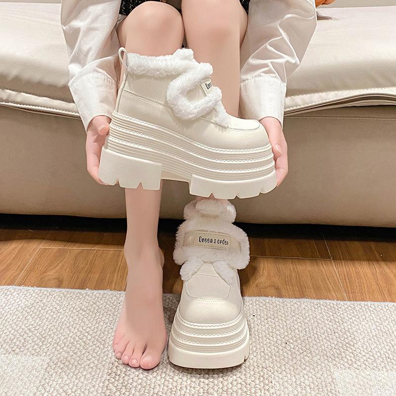 Women's Thick-soled Fashion a Footstool Winter Lightweight Warm Anti Cold Snow Boots Non-slip Casual Sneakers Cotton Boots Wool Shoes