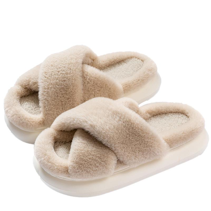 Mao Mao Slippers Women's Autumn and Winter Outer Wear Non-slip Indoor Thick Bottom Home Furry Confinement Cotton Slippers Opening Winter