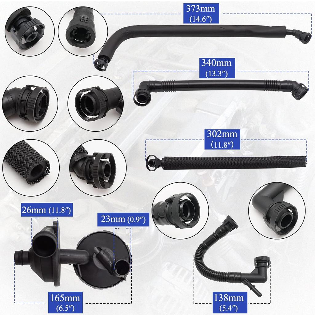 PCV Crankcase Vent Valve & Breather Hose Kit 5PCS for BMW E46 E39 E60 320i 323i 325 325i 325ci 328i 330i 330ci 330xi 525i 528i 11617501566