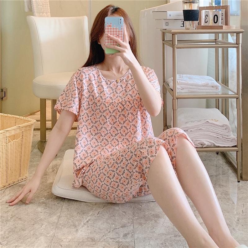 1011 Spring and Autumn Short Sleeve New Printed Pajama Set Summer Thin Sweet Floral Loose Loungewear