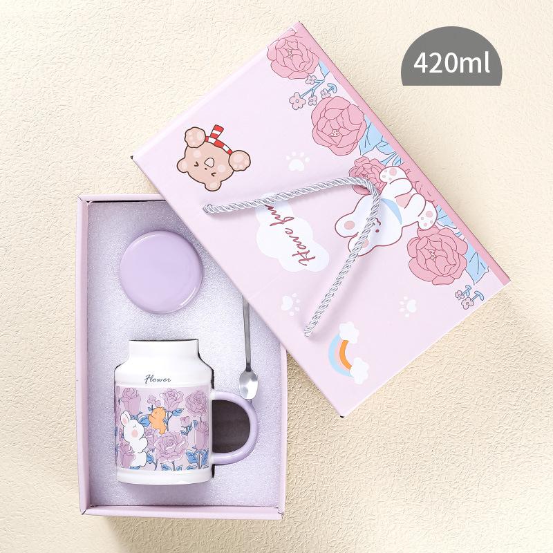 Niedlicher kreativer Retro-Becher Internet-Berühmtheit Hase Blume Tier Keramiktasse Damen Heim-Büro-Tasse Hase