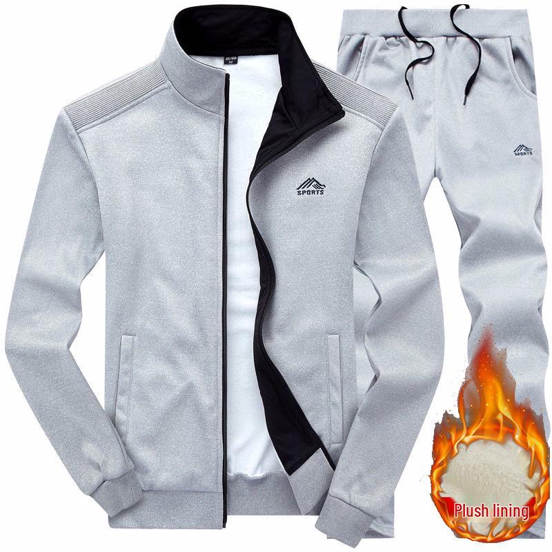 

Эксклюзивный трансграничный: Новый стиль папы, кардиган с вышивкой на флисовой подкладке и теплый толстый комплект-двойка для среднего и пожилого возраста 4XL светло-серый