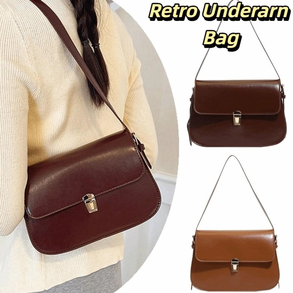 Vintage Buckle Shoulder Bag Solid Color Women's Armpit Bag Korean Retro Underarn Bag Girls