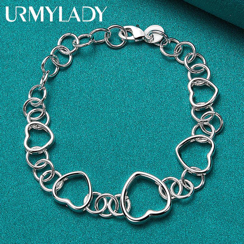 Bracelet coeur en argent Sterling 925, bijoux à breloques pour fête de fiançailles et mariage, 20CM, 8 pouces