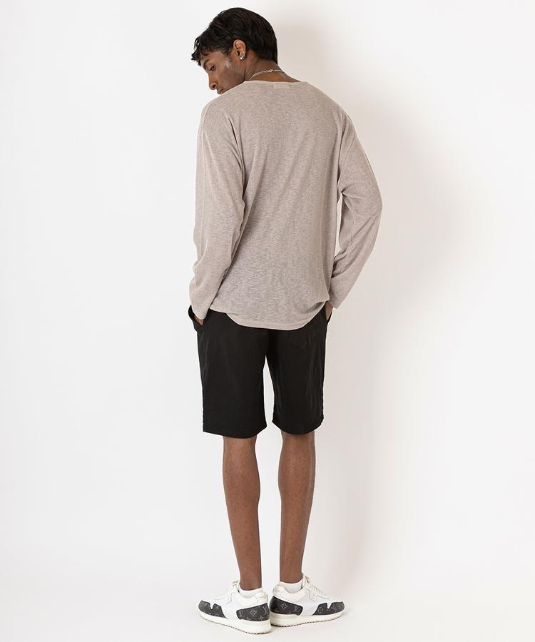 Seuteulaikeu Drop Shoulder Loose Fit Linen T-Shirt (Beige)