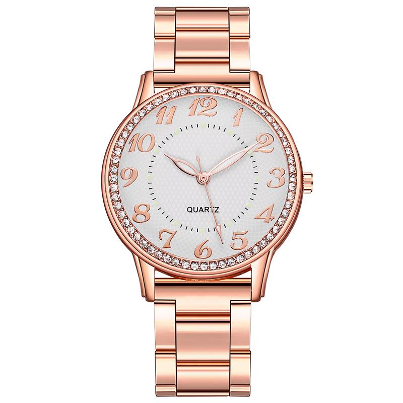 Women's Diamond-Studded Luminous Quartz Watch with Steel Band