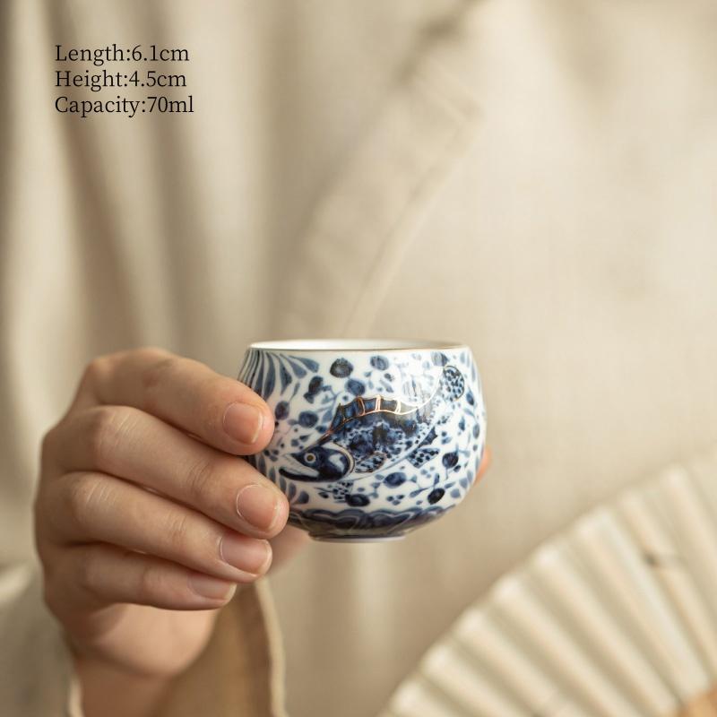 

70ML Gilded Silver Lotus Fish Algae Pattern Tea Cup Tea Tasting Cup Ceramic Teacup Beautiful Teacup Tea Ceremony 200ml