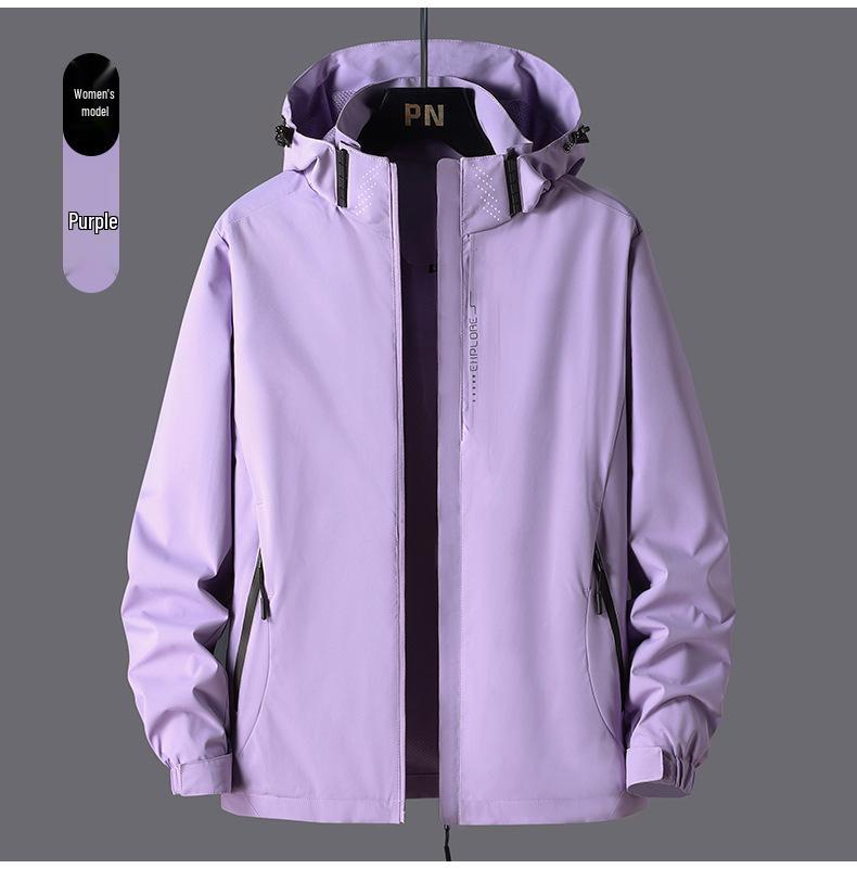 Windproof Waterproof Hooded Jacket for Couples - Versatile Spring/Autumn Outerwear for Trendy, Casual Mountaineering.