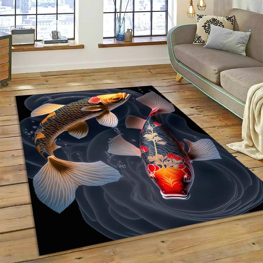 Alfombra de dibujos animados de peces Yin Yang naturalizados con carpa Koi para el hogar, sala de estar, dormitorio, sofá, felpudo decorativo, alfombra para área infantil, alfombra antideslizante