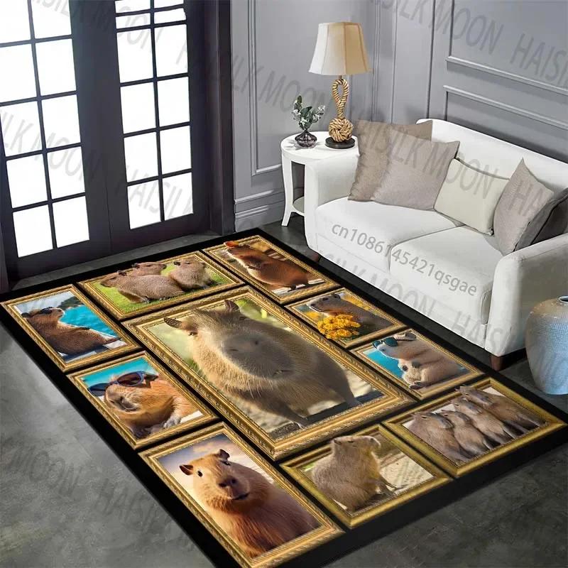 Covor cu Imprimeu Capibara, 15 Mărimi, pentru Casă, Living, Dormitor, Cameră Copii, Cameră Computer, Covoraș de Podea Antiderapant, Covor pentru Zona de Joc, pentru Cadou