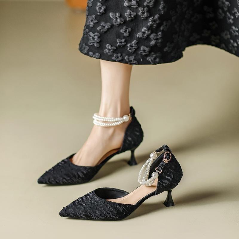 

Модные Сексуальные Французские Туфли-лодочки с Острым Носком на Высоком Каблуке Женские Босоножки с Жемчужным Ремнем на Щиколотке Элегантные Свадебные Вечерние Туфли Дизайнерская Обувь для Невесты 42 чёрный