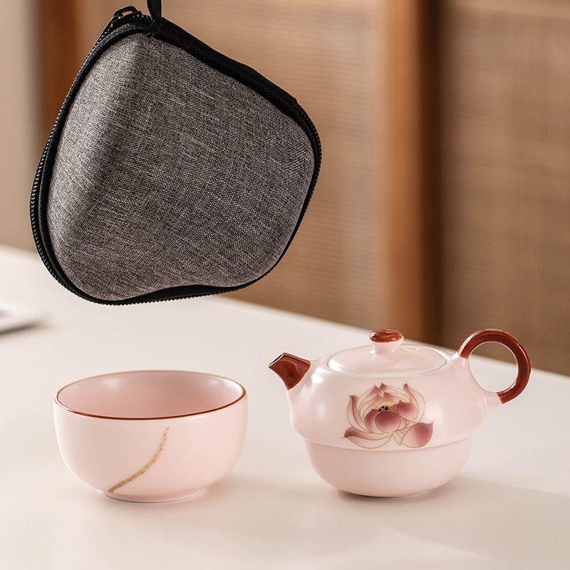 Ru Kiln Travel Tea Set, One Pot and One Cup of Teapot Set, Single Person Can Drink Teacup, Make Tea, Outdoor Portable