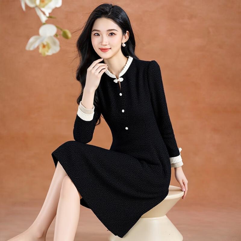 

Kebell 2025 Spring Elegant Lace-Collar A-Line Little Black Dress M