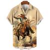 Western Denim Shirt For Men 3d Printed Oversized Hawaiian Sweatshirt Casual Short Sleeved V-Neck Men'S Clothing Street Daily Top