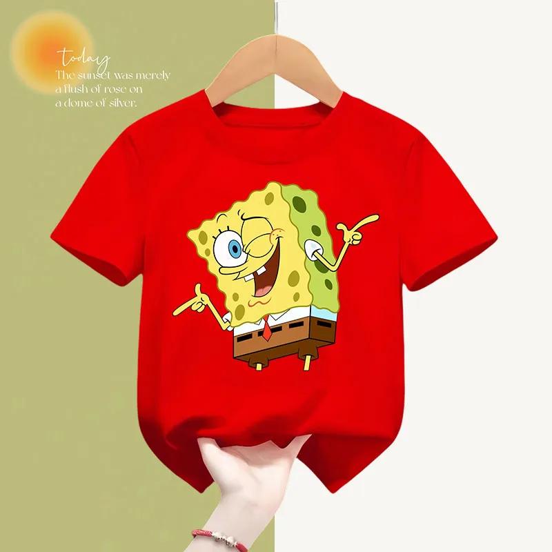 Spongebob Fashion Summer Cotton T-shirt Kids Clothing Cartoon Short-sleeved Sweatshirt Boys Girls Top Kawaii