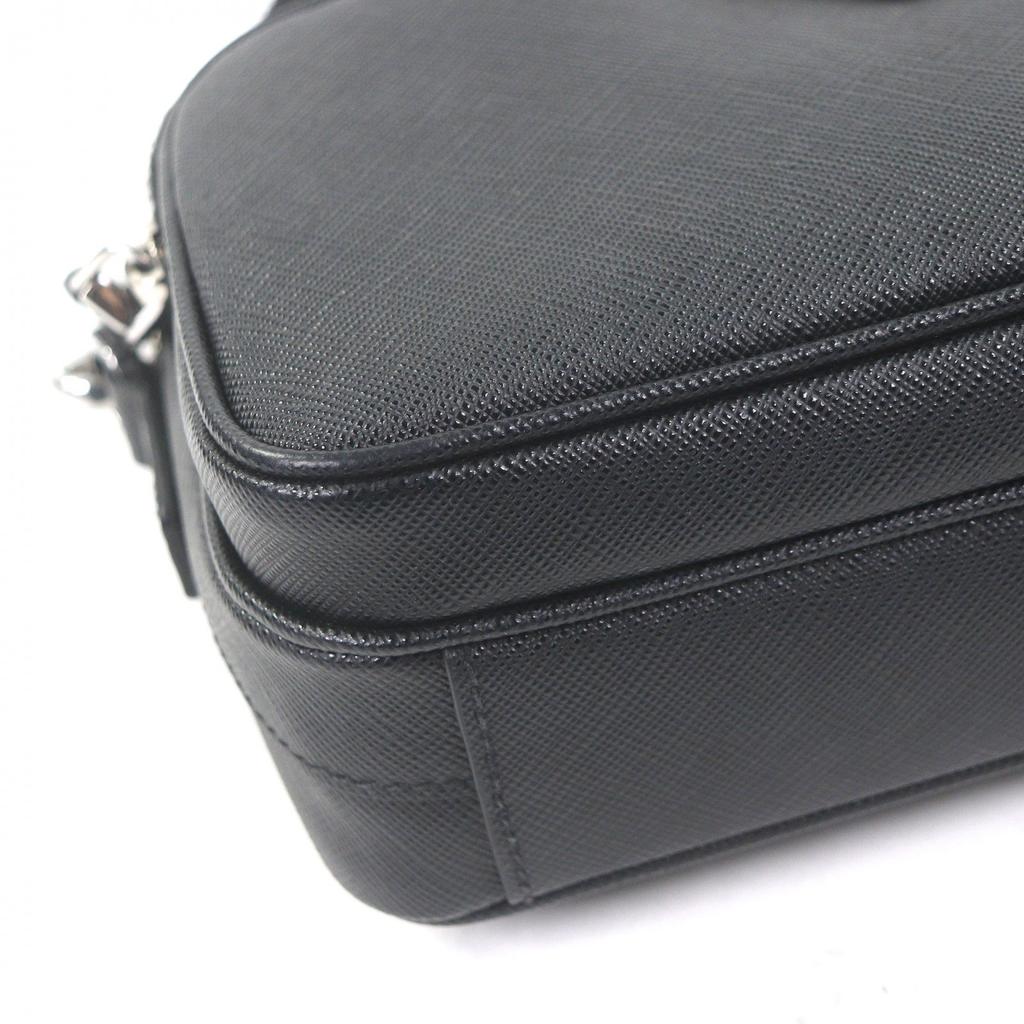 Great PRADA Shoulder Bag Triangle logo mini pouch black Safiano Used
