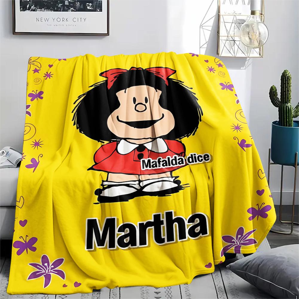 1PC Mafalda Print Flannel Blanket, High Quality All Seasons, Home Decor, Warmth and Comfort, Perfect for Christmas Gifts