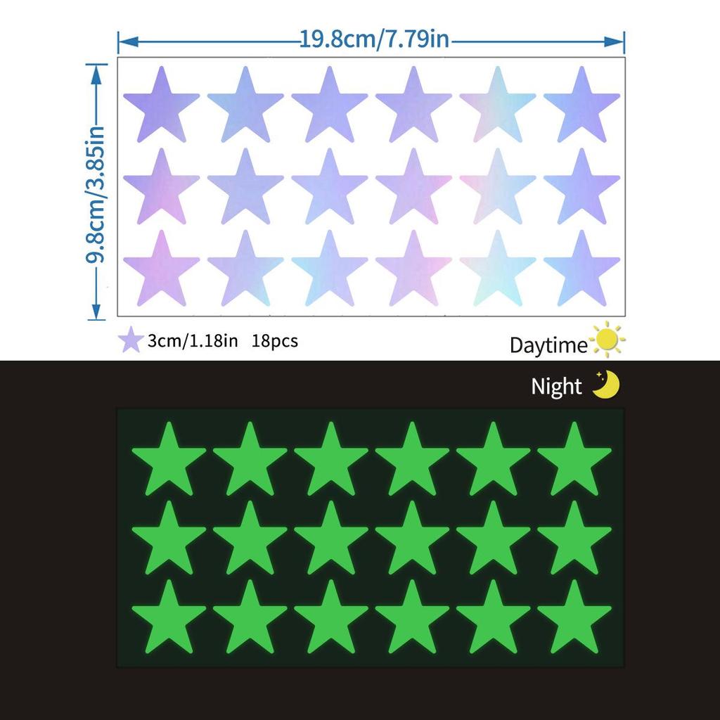 Iridescent Glow-in-the-Dark Star Stickers for Kids' Room, Bedroom, Party, or Window Decoration