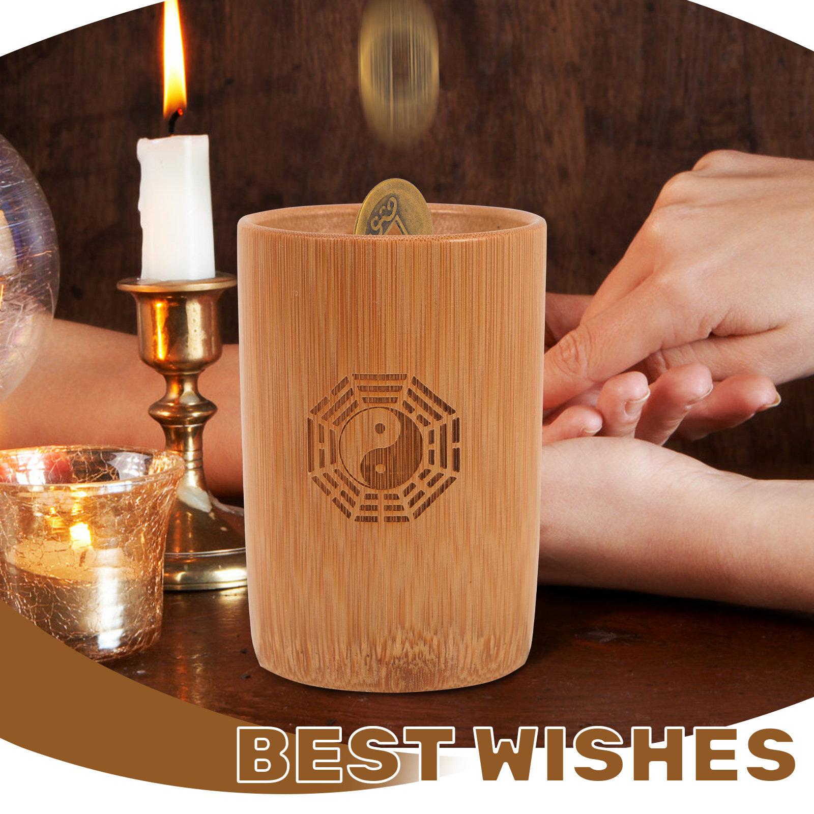 1Set Bamboo Divination Game Pot with Copper Coins Chinese Fortune Telling Coin Set for Temple Rituals Divination Game Props China Mainland