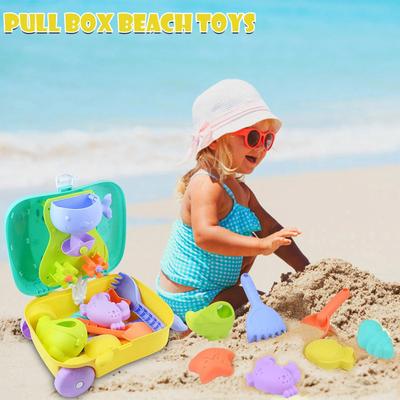 Mini juego de juguetes de arena de playa portátil para niños con estuche con ruedas Juegos de verano al aire libre Juguetes de playa Regalo