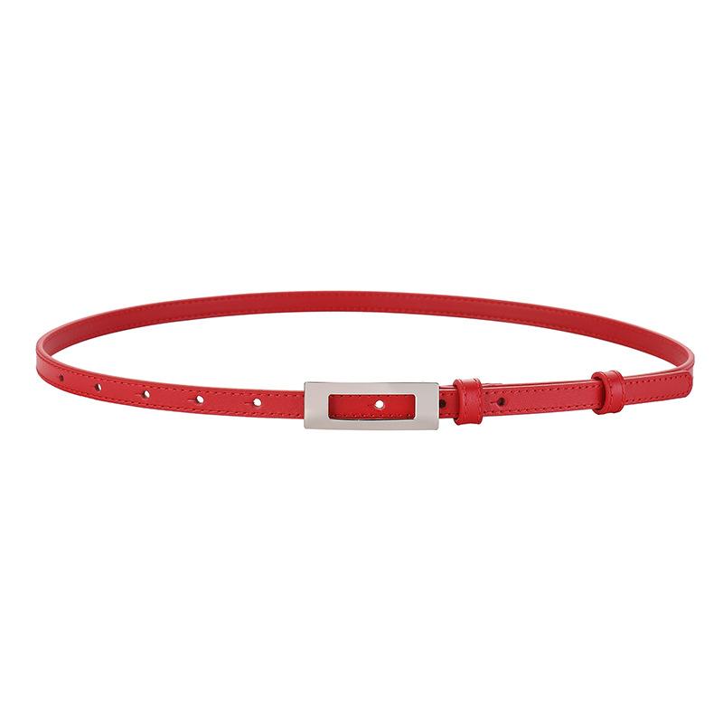 

Meier Silver buckle women s top grain leather skinny belt - versatile genuine leather belt for dress pants and dresses червоний